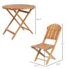3PC Bistro Set Natural Wood Finish Foldable Balcony Furniture Outdoor Patio Set for Deck Leisure