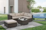 4 Piece Outdoor Patio Furniture Set PE Wicker Sofa Set Tempered Glass Coffee Table