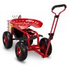 Rolling Garden Scooter Seat with Wheels, Swivel Seat, Handle, Tool Tray, Red.