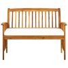 Garden Bench Wood Tone with Cream White Cushion Outdoor Patio Seating Bench