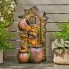 23.5 Inch High ALFRED 4-Tier Outdoor Fountain Brown Gray with LED Light Waterfall Garden Water Feature