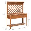 Outdoor Wooden Garden Potting Bench Workstation Metal Screen Drawer Hooks Storage Shelf Lattice Back Bench