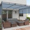 5 Piece PE Rattan Patio Furniture Set 3 Seater Sofa Armchairs Footstools Cushions Mixed Brown