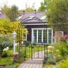 Wrought Iron Garden Arch with Double Layer Arc Roof Black