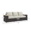 3 Seat Patio Sofa Beige PE Rattan Outdoor Couch Cushions Wood Grain Armrests