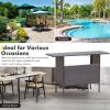 Outdoor Wicker Bar Table with 2 Metal Mesh Shelves PE Rattan Patio Bar Height Table Storage