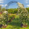 Wrought Iron Garden Arch with Double Layer Arc Roof Black