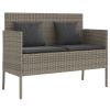 Grey PE Rattan Garden Bench with Storage 44.5 Inch Outdoor Patio Bench