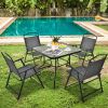 34" Outdoor Square Dining Table with Tempered Glass Top – Patio Table with 1.5" Umbrella Hole