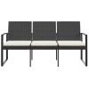 3-Seater Garden Bench Black Polypropylene – Durable Outdoor Patio Bench