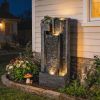 40" Tall Outdoor Waterfall Fountain with LED Lights and Planter, 3-Tier Cascading Waterfall Feature with Pump, Dark Gray