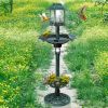 Outdoor solar lighted pedestal bird bath fountain with planter and feeder, resin decorative vintage bird feeder for garden and yard.