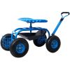 Refurbished Rolling Garden Scooter Seat with Wheels 360° Swivel Seat and Tool Tray Blue