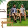 2 Person Acacia Wood Patio Bench with Backrest and Armrests