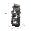 40 Inch Outdoor Polyresin Rock Water Fountain with LED Lights Garden Patio Decor