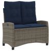 Grey PE Rattan Reclining Bench Adjustable Outdoor Patio Seating with Navy Blue Cushions