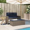 Grey PE Rattan Garden Bench Medium Outdoor Bench with Adjustable Armrests Patio Seatings