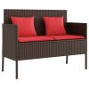 Compact Garden Bench Brown PE Rattan with Powder-Coated Steel Frame