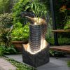 33.4-Inch High Modern Outdoor Fountain Waterfall with LED Lights Garden Patio Water Feature