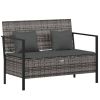 Grey PE Rattan Garden Bench Medium Outdoor Rectangular Patio Seating