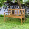 2 Person Acacia Wood Outdoor Garden Bench with Backrest