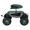 Iron Garden Rolling Work Seat Cart with Short Handle