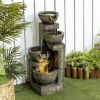 Small Outdoor Fountain with 4-Tier Stone Bowls, Adjustable Waterfall Flow & LED Lights, Perfect for Patio & Zen Garden, Gray