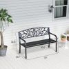 50" Outdoor Metal Garden Bench Black with Floral Backrest – Porch Bench with Slatted Seat