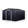 11x9 FT Metal Storage Shed with Double Sliding Doors Dark Gray