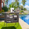 Outdoor Wicker Bar Table with 2 Metal Mesh Shelves PE Rattan Patio Bar Height Table Storage