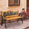 Wooden Garden Loveseat Bench with Iron Armrests Outdoor Patio Seating