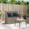 Gray PE Rattan Garden Bench with Steel Frame and Polyester Cushions