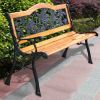 Wooden Garden Loveseat Bench with Iron Armrests Outdoor Patio Seating