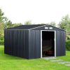11x9 FT Metal Storage Shed with Double Sliding Doors Dark Gray