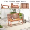 Kadehome 2-Seat Natural Brown Patio Outdoor Wood Bench with Backrest and Cozy Armrests