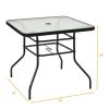 Outdoor High Dining Bistro Table Tempered Glass Top Umbrella Hole Garden Lawn Pool Deck Table