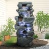 40.5 Inch Rock Water Fountain 6 Tier Outdoor Waterfall Fountain LED Lights Garden Decor