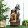 Outdoor Rustic 5-Tier Barrel and Pump Water Fountain Garden Patio Floor Water Feature Decor