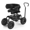 Rolling Garden Cart with Cushioned Backrest & Seat, Outdoor Gardening Stool for Planting