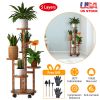 5 Tier Plant Stand with 4 Detachable Wheels Wooden Plant Pot Rolling Shelf Plant Display Rack for Indoor Outdoor Decoration