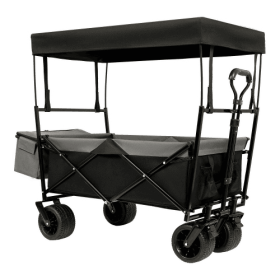 480Lbs Collapsible Wagon With Canopy,Wagon Stroller With 7 All-Terrain Wheels, Lightweight Foldable Wagon, Large Capacity For Camping, Shopping, (Color: Black)