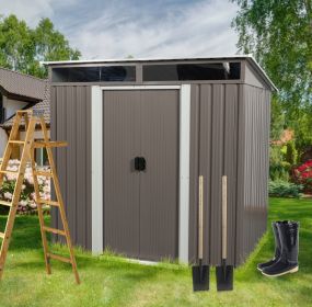 6 x 5 FT Outdoor Metal Storage Shed with Transparent Panels (Color: Grey)