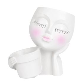 Girl Face Planter Pot Dual Opening Flower Pot With Drainage Hole Lady Head Resin Plant Pot For Succulent Cactus Indoor Outdoor (Option: FacePlanterWhite)
