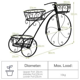 Tricycle Plant Stand Flower Pot Cart Holder In Parisian Style (Color: Black)