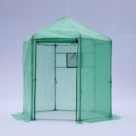 Walk In Hexagonal Greenhouse Heavy Duty Reinforced Frame Garden Plant Shelter (Color: Green)