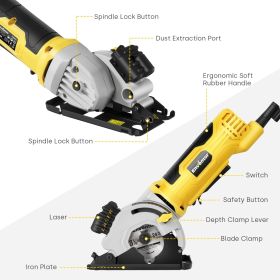 Envento Mini Circular Saw 580W 4000 RPM Compact Electric Circular Saw With Three 85mm Saw Blades (Option: Black and yellow)