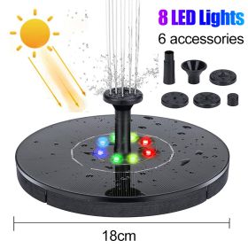 Solar floating water fountain pump with colorful LED lights, 18/16/13cm size, for pools, ponds, waterfalls, and outdoor garden décor. (Ships From: China, Color: 18 colorful led)