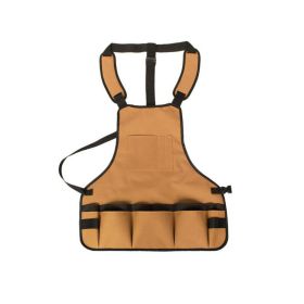 Canvas Garden Apron with Storage Pockets for Gardening Tools and Crafts (Color: brown)