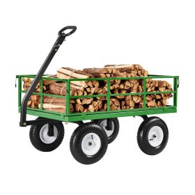 VEVOR 1200 Lbs Steel Garden Cart, Heavy Duty Pullable Garden Wagon Yard Cart (Size-Capacity: 1200lbs-43.3x29.5x12.2 in, Color: Green)
