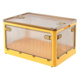 70QT/66L Foldable Storage Bins with Lid 4 Doors Collapsible Stackable Closet Organizer Containers with Lock 4Pcs Wheels (Color: Yellow, size: medium)